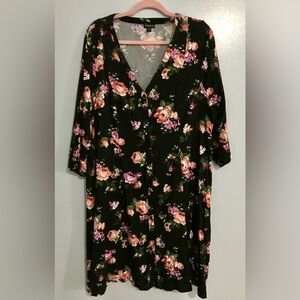 Torrid 3X Summer Dress Black with Flowers Plus Size